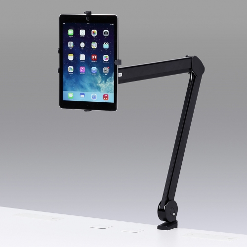 デスク上の任意の位置に7～11インチまでの画面サイズのタブレットやiPadを固定できるクランプ固定式のタブレットアーム「CR-LATAB13」