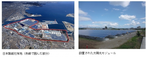 13日に竣工式が行われた徳島県小松島市のメガソーラー発電所（写真：日本製紙、三菱商事の発表資料より）