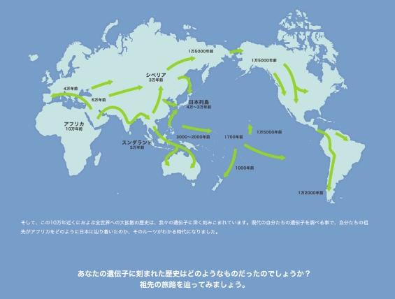 遺伝子に刻まれた祖先の旅路をたどる(ディー・エヌ・エーの発表資料より)