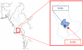 住友商事が工事契約を受注したティラワガスタービン火力発電所の位置図（住友商事の発表資料より）