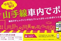 JR東が試験提供する「山手線チェックイン機能」にちなんだキャンペーンの中吊り広告のイメージ（写真：同社発表資料より）