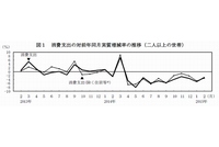 消費支出の対前年同月実質増減率の推移を示す図（総務省「家計調査報告－平成27年(2015年)2月分速報－」より）