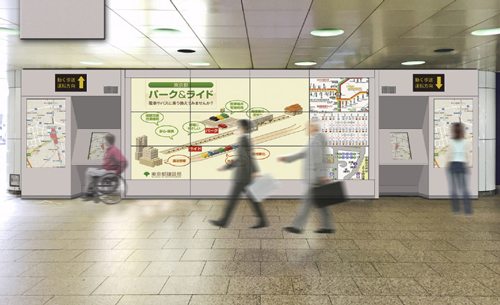 新宿駅西口広場にシャープが設置した大型マルチディスプレイ、4K対応ディスプレイ（シャープの発表資料より）
