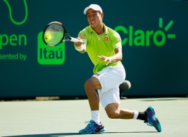マイアミ・オープン準々決勝での錦織。(Photo by Al Bello/Getty Images)