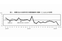 消費支出の対前年同月実質増減率の推移（二人以上の世帯）を示す図（総務省の発表資料より）