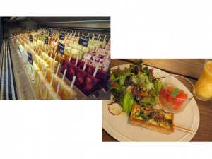 店内に入るとお馴染みの色鮮やかなアイスバーケースが目に入る(写真上)。「si・empre Cafe & Market」で提供するセットメニュー。 店内に入るとお馴染みの色鮮やかなアイスバーケースが目に入る(写真上)。「si・empre Cafe & Market」で提供するセットメニュー。