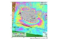 ネパールで発生したマグニチュード7.8の地震の干渉画像（国土地理院の発表資料より）