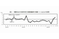 消費支出の対前年同月実質増減率の推移を示す図（二人以上の世帯、総務省「家計調査報告」5月分速報より）