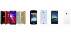 「ZenFone2」（左）「ARROWS M01」（中）「AQUOS SH-M01」（右） （写真:ゲオ発表資料より）