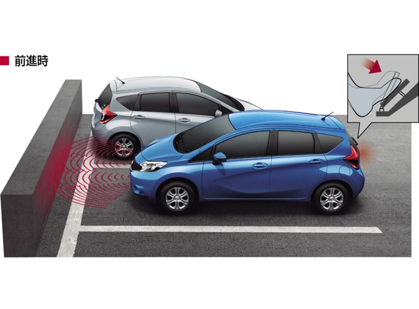 日産自動車がマイナーチェンジして発売したコンパクト5ドアハッチバック「ノート」の踏み間違い衝突防止アシストのイメージ（写真提供：日産自動車）
