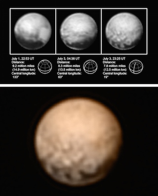 探査機「ニュー・ホライズンズ」による冥王星の最新画像=7月1日、3日撮影（Image credit: NASA/JHUAPL/SWRI）