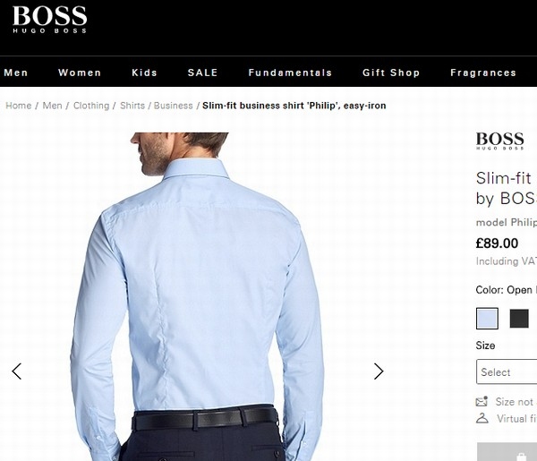 楽天は、バーチャル試着サービスを提供する英フィッツ・ミー・ホールディングスを完全子会社化したと発表した。写真は、フィッツ・ミーのバーチャル試着サービスを導入しているヒューゴ・ボスのオンライン店舗。