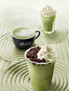 「抹茶あずきフラッペ」、「抹茶ラテ」、「アイス抹茶ラテ」のイメージ画像（日本マクドナルドの発表資料より）