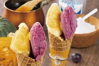 『塩かぼちゃプリン』と『山梨巨峰』（フェディー発表資料より）