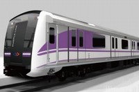 丸紅と東芝がタイ・バンコク市の都市鉄道「パープルライン」向けに初出荷した車両のイメージ。（両社の発表資料より）