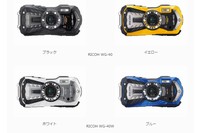 「WG-40（ブラック）」（上段左）、「WG-40（イエロー）」（上段右）、「WG-40W（ホワイト）」（下段左）
「WG-40W（ブルー）」（下段右）（写真:リコーイメージング発表資料より）