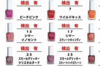 回収対象148種のマニキュアの一部（大創産業の発表資料より）