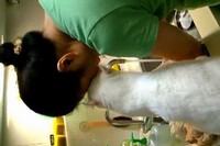 洗い物をしているお母さんに甘えてくる猫ちゃん。