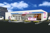 ローソンと河村福祉サービスが15日にオープンする、介護相談窓口やサロンスペースなどを併設したケア（介護）拠点併設型店舗「ローソン宇部中央町一丁目店」の外観イメージ。（写真：ローソンの発表資料より）