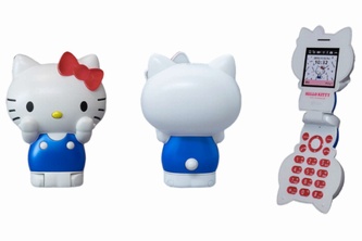 「Hello Kitty FIGURINE KT-01（ハローキティフォン）」閉じた状態の正面・背面（写真:オーラホームページより）