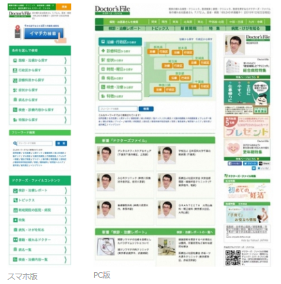 「ドクターズ・ファイル」の画面イメージ スマホ版(左)とPC版(ギミック発表資料より) 「ドクターズ・ファイル」の画面イメージ スマホ版(左)とPC版(ギミック発表資料より)