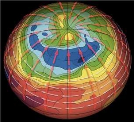 金星極域上空温度と大気の流れのイメージ図（宇宙航空研究開発機構、慶應義塾大学、京都産業大学の発表資料より）