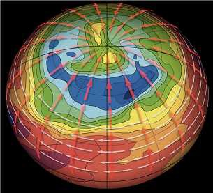 金星極域上空温度と大気の流れのイメージ図（宇宙航空研究開発機構、慶應義塾大学、京都産業大学の発表資料より）