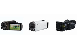 「iVIS HF R72（ブラウン）」、「iVIS HF R72（ホワイト）」、「iVIS HF G40」（左から。キヤノン発表資料より）