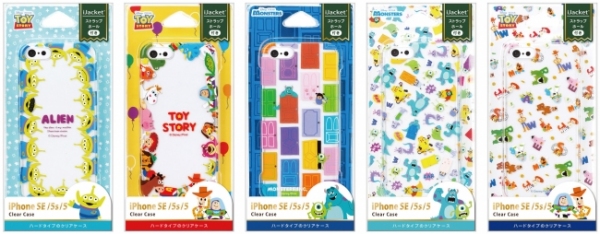 PGAが発売予定のディズニーキャラクター柄の「iPhone SE」用ケース（ハードケース5種）。