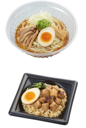 限定販売の「冷し醤油ラーメン」と「まかない肉飯」（サークルKサンクス発表資料より）