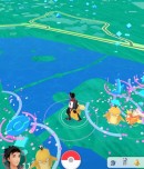 上野恩賜公園の不忍池付近では、水系ポケモンが大量に出現した。画面では、コダックが3体も出現している。