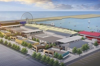 三井不動産が、台中市に開発する予定のアウトレットモール「（仮称）三井アウトレットパーク 台湾台中港」の完成予想俯瞰パース（三井不動産の発表資料より）