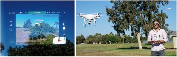 エプソンのスマートグラス「MOVERIO」とドローンの連携イメージ。（写真提供：エプソン）