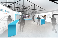 VR（仮想現実）を活用したリアルタイム遠隔海外旅行サービス「SYNC TRAVEL」の会場のイメージ。