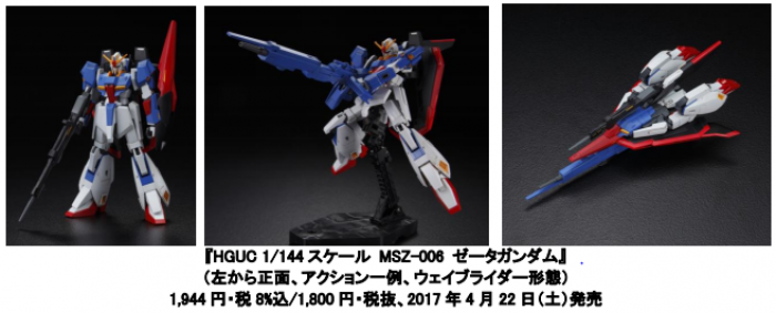 「HGUC 1/144 スケール MSZ-006 ゼータガンダム」 （バンダイ発表資料より）