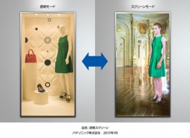 「透明スクリーン」の透明モード(左)とスクリーンモードのイメージ(パナソニック発表資料より) 「透明スクリーン」の透明モード(左)とスクリーンモードのイメージ(パナソニック発表資料より)