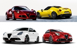 上段左が4C、右が4Cスパイダー（なお、こちらはオープントップモデルである）、下段左がジュリエッタ、右がミト。（画像：FCAジャパン発表資料より）