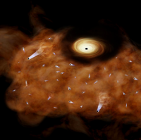 天の川銀河中心部を飛び交う野良ブラックホールの想像図。（画像：慶應義塾大学発表資料より）