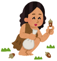 食べ物を集める古代人の女性のイメージ。（画像：いらすとや）