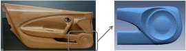 計測した自動車ドアのクレイモデル（左）と、生成された三次元形状モデル。(c)Honda R&D Co., Ltd. / Toppan Printing Co., Ltd.