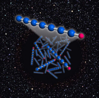 分子雲と直線炭素鎖分子C7H（想像図）。（画像：東京理科大学発表資料より）