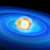 白色矮星に降り積もったヘリウムが星の表面で爆発し、白色矮星の中心の核融合反応に点火した模様を表す想像図。（画像：東京大学の発表資料より）