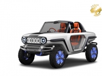 スズキが提案する未来のコンパクトSUV「e-SURVIVOR(イー・サバイバー)」だ。モーターを搭載した四輪独立駆動を採用する