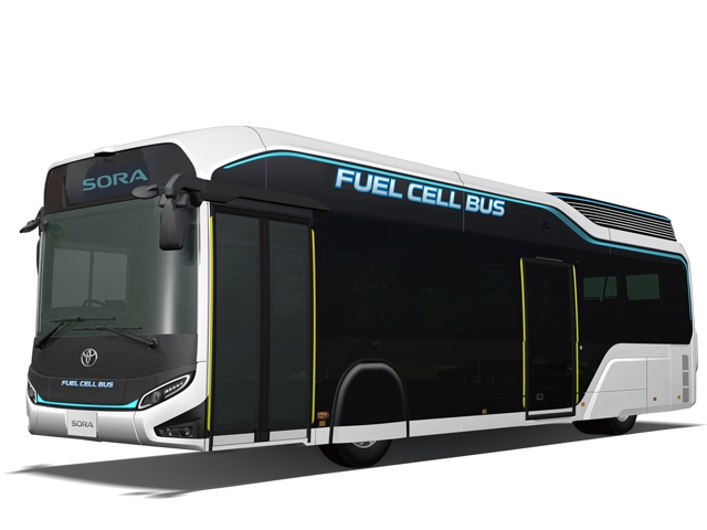 トヨタは、燃料電池バスのコンセプトモデル「SORA」(79人乗り)を 東京モーターショーで公開する。ほとんどこのままの恰好で都営バスとして2018年に走りはじめる
