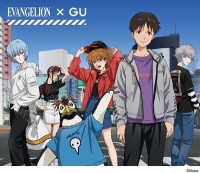 ジーユーを身に着けているエヴァのキャラクターたち。 (c) khara（画像：ジーユー発表資料より）