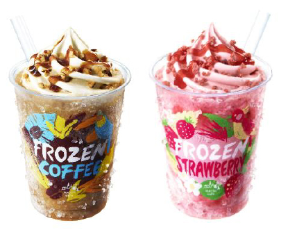 「フローズン コーヒー（左）とフローズン ストロベリー（右）」（写真：ローソンの発表資料より）
