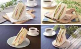 商品の一例。上は左から「ミックス」「レタスハム」、下は左から「プレミアムサンド　ロースハムカツ」「プレミアムサンド　BLTサンド」。（画像:ローソン発表資料より）