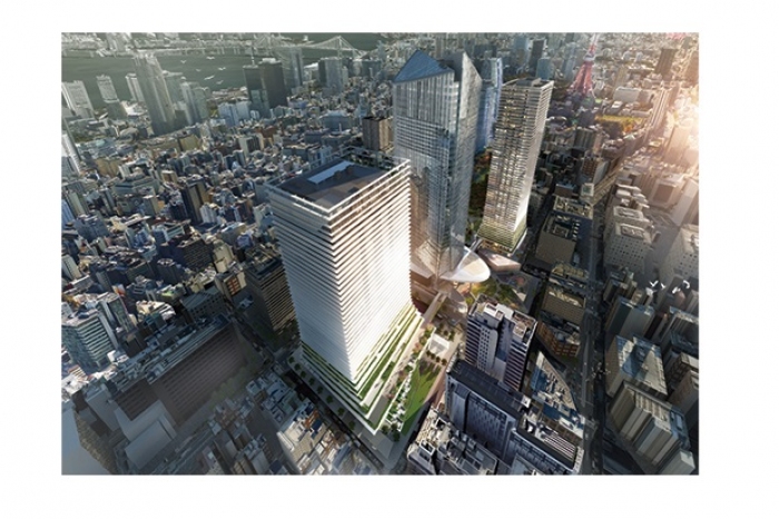 建設中の虎ノ門ヒルズビジネスタワーの完成イメージ。（森ビル発表資料より）