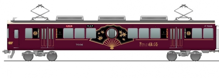 楓をテーマに京扇をデザインした外観イメージ（1号車 大阪方）（画像:阪急電鉄の発表資料より）