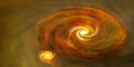 連星が形成される様子を描いた想像図 (c) B. Saxton, NRAO/AUI/NSF 連星が形成される様子を描いた想像図 (c) B. Saxton, NRAO/AUI/NSF